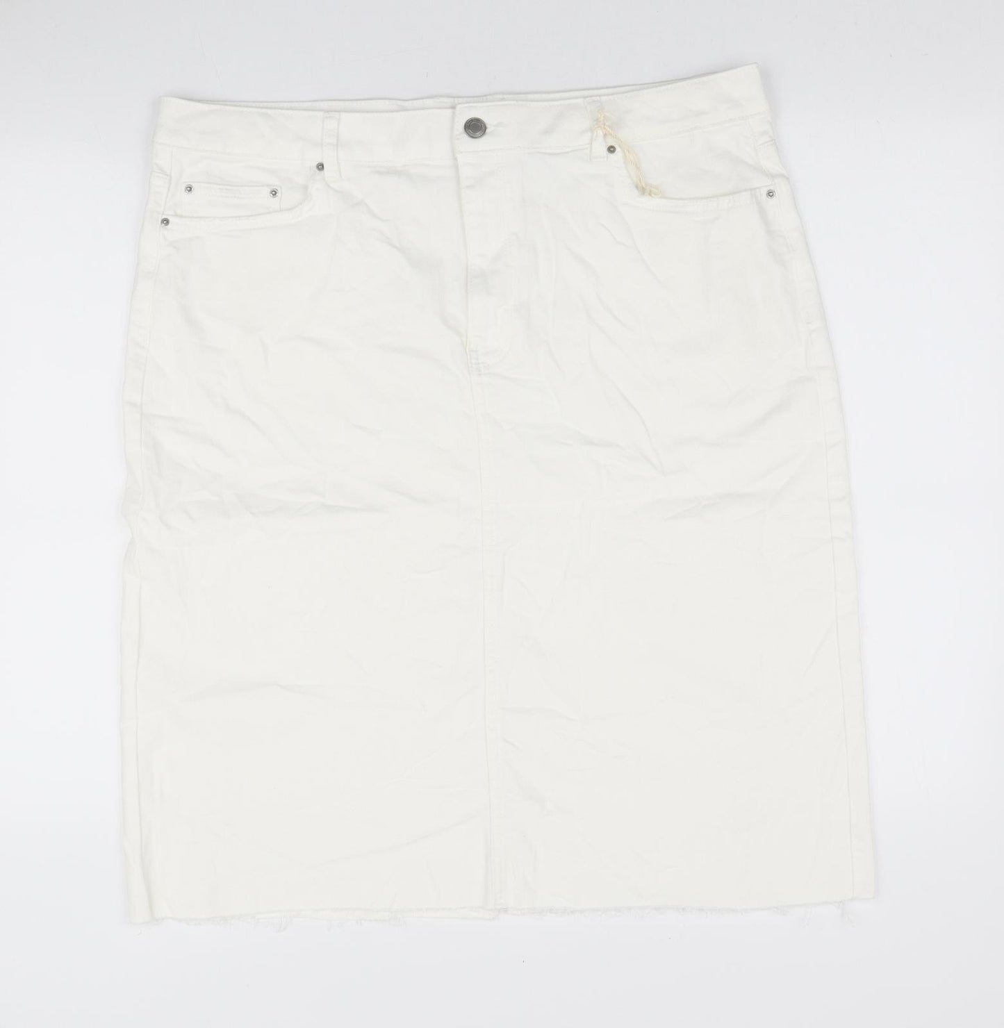 Marks and Spencer Womens White Cotton Straight & Pencil Skirt Size 20 Zip