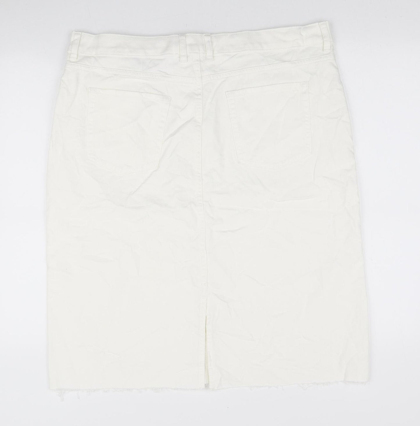 Marks and Spencer Womens White Cotton Straight & Pencil Skirt Size 20 Zip