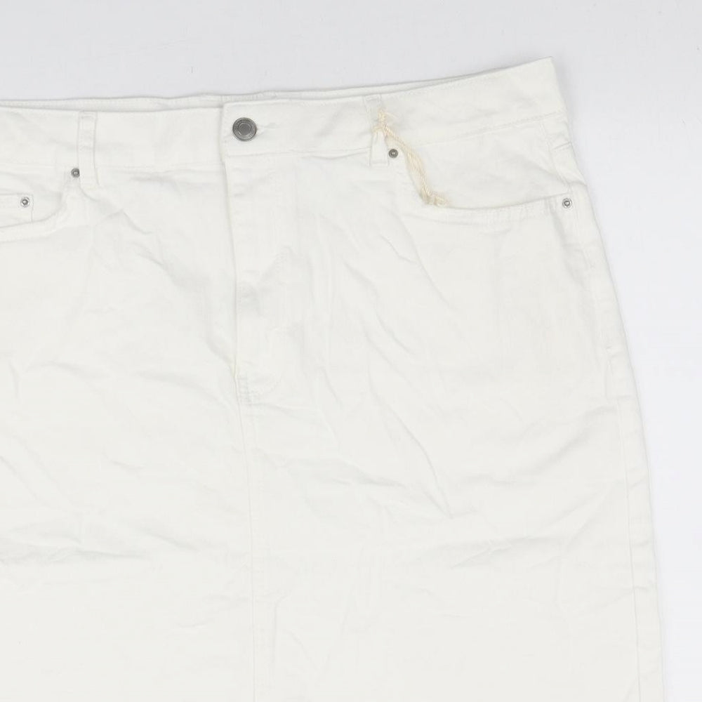 Marks and Spencer Womens White Cotton Straight & Pencil Skirt Size 20 Zip