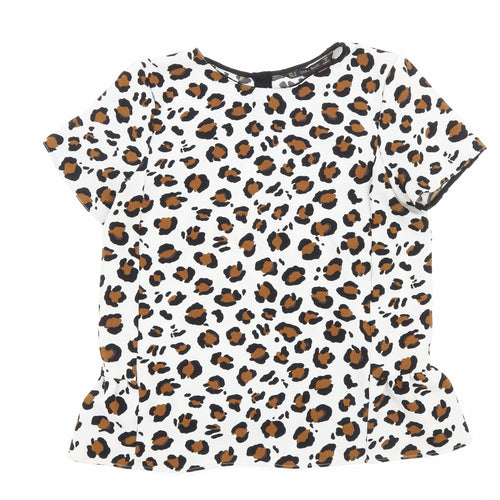 Zara Womens White Animal Print Polyester Basic T-Shirt Size M Round Neck