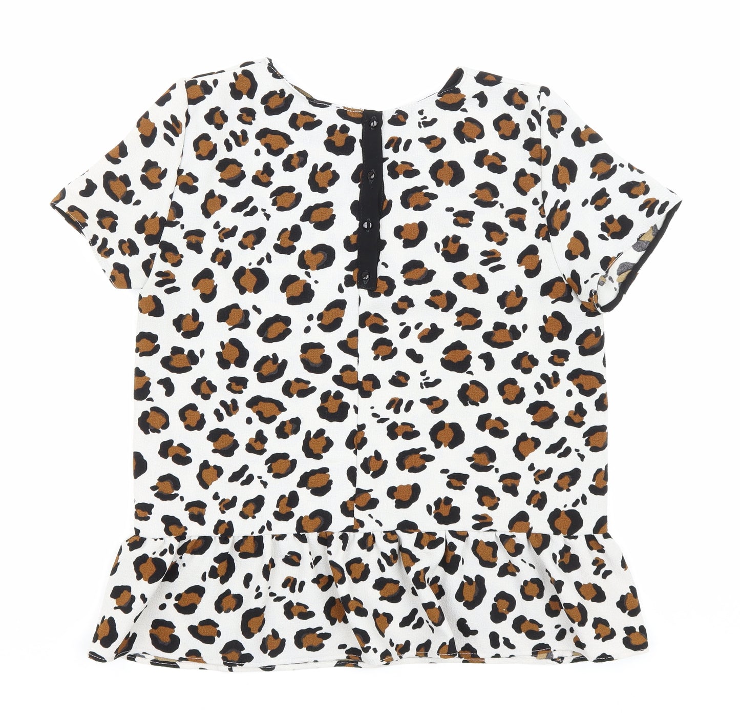 Zara Womens White Animal Print Polyester Basic T-Shirt Size M Round Neck