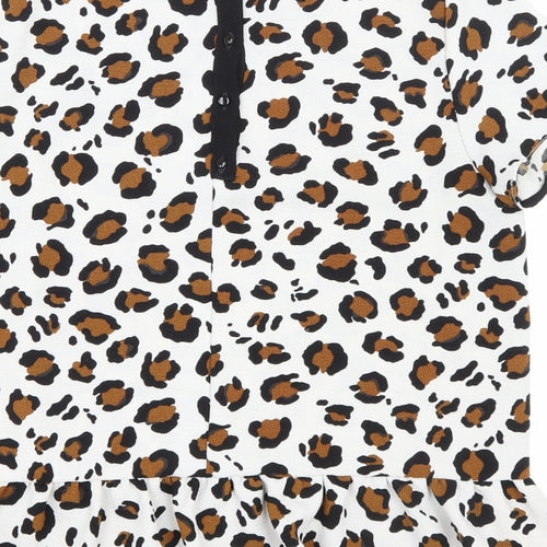Zara Womens White Animal Print Polyester Basic T-Shirt Size M Round Neck