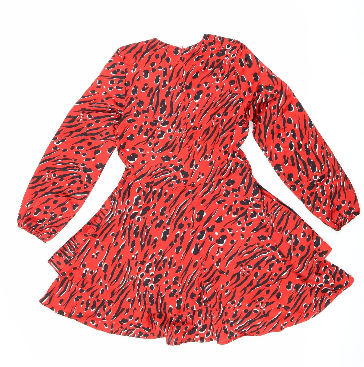 Quiz Womens Red Geometric Polyester Fit & Flare Size 10 V-Neck Zip