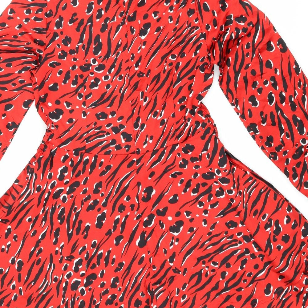 Quiz Womens Red Geometric Polyester Fit & Flare Size 10 V-Neck Zip