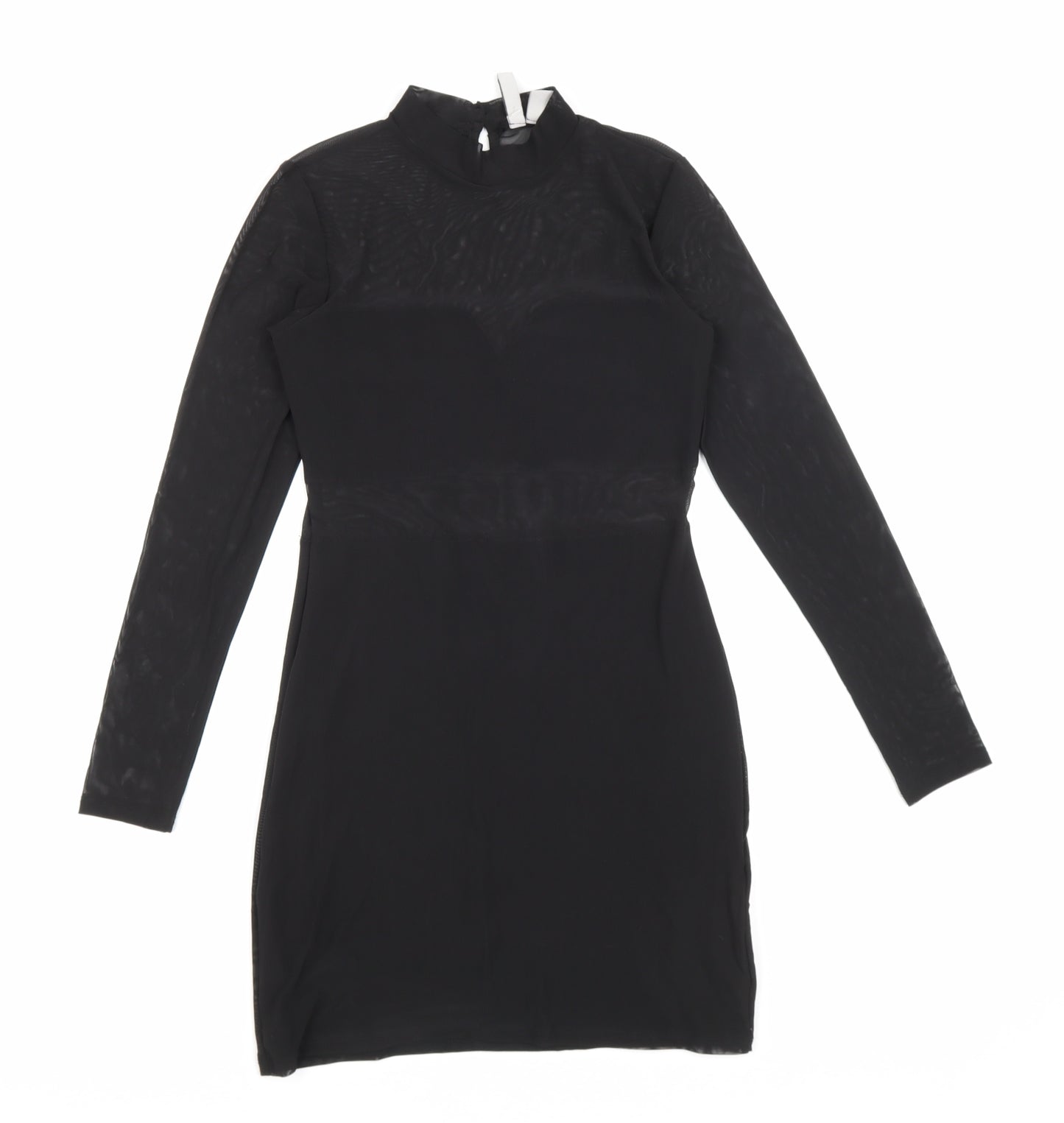 H&M Womens Black Polyester Bodycon Size S High Neck Button