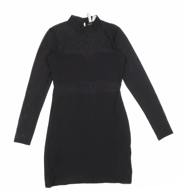 H&M Womens Black Polyester Bodycon Size S High Neck Button