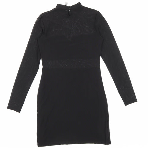 H&M Womens Black Polyester Bodycon Size S High Neck Button
