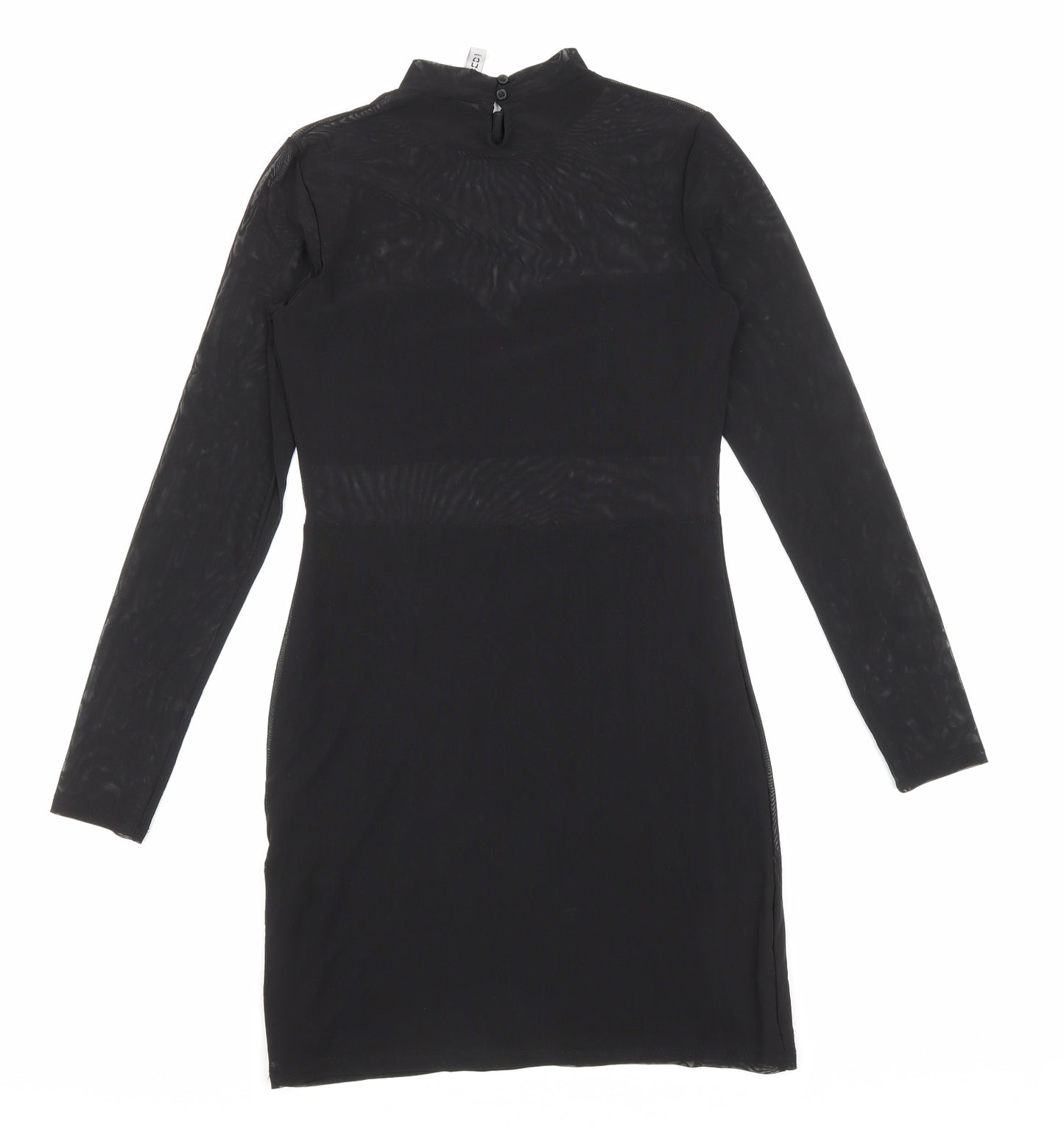 H&M Womens Black Polyester Bodycon Size S High Neck Button