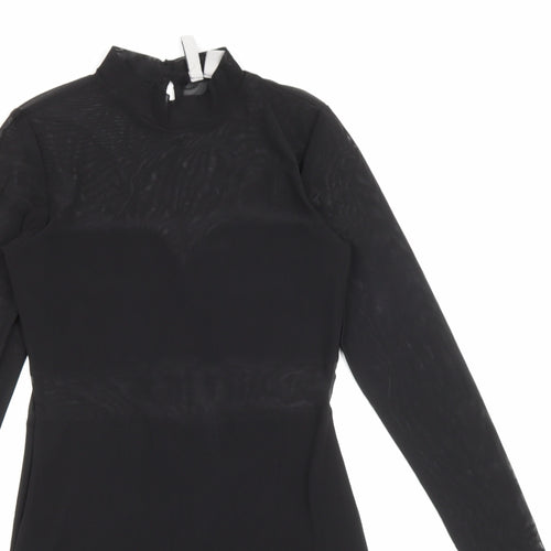 H&M Womens Black Polyester Bodycon Size S High Neck Button