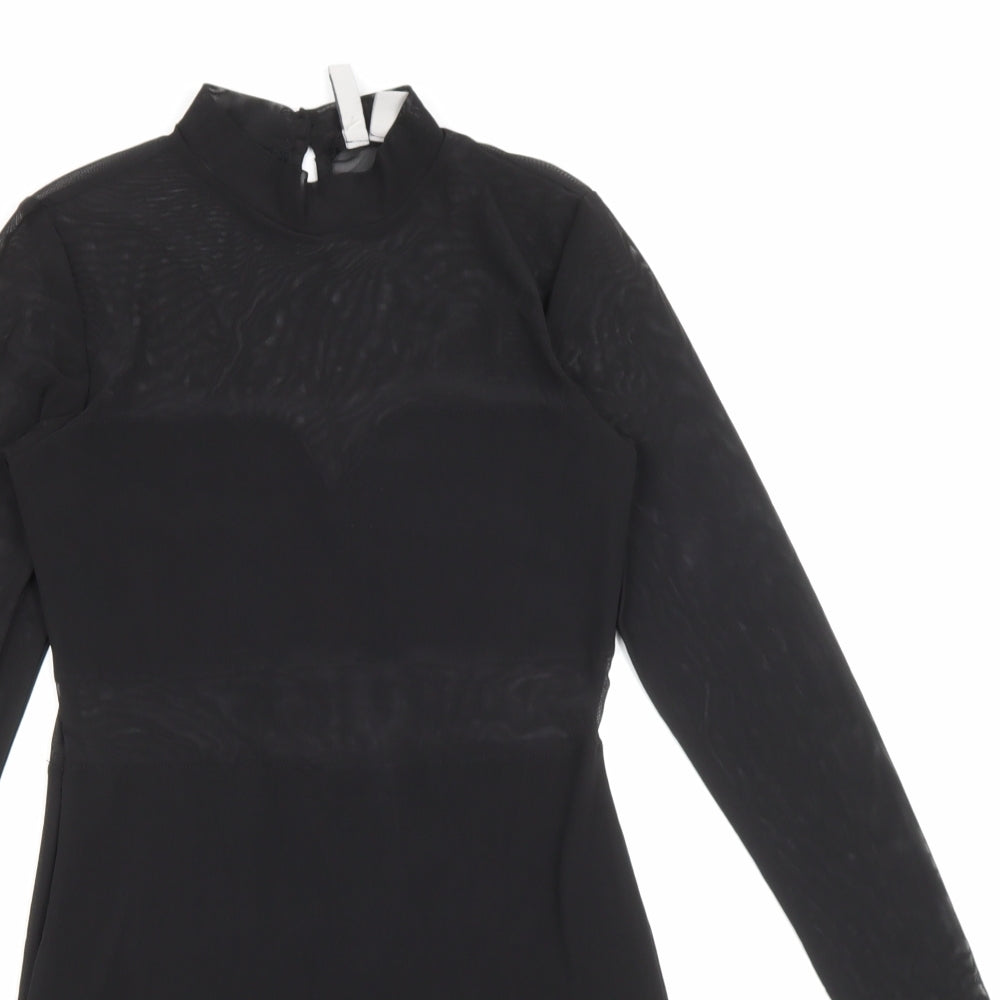H&M Womens Black Polyester Bodycon Size S High Neck Button