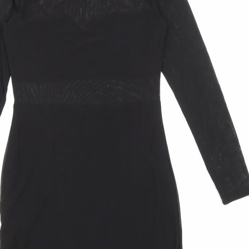 H&M Womens Black Polyester Bodycon Size S High Neck Button