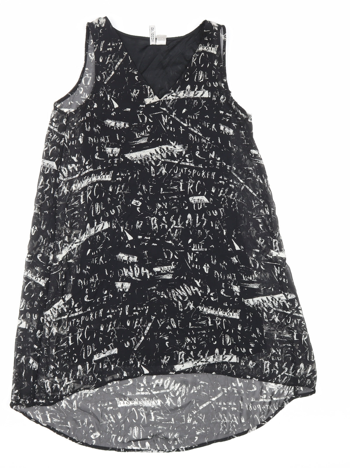 H&M Womens Black Geometric Polyester Tank Dress Size 10 V-Neck Pullover