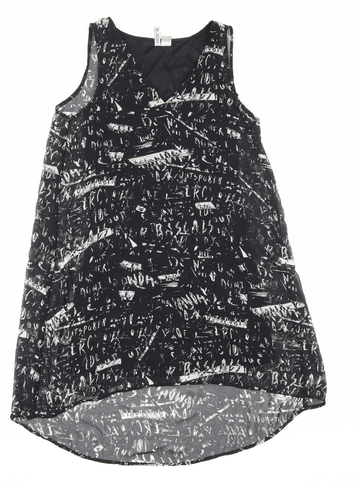 H&M Womens Black Geometric Polyester Tank Dress Size 10 V-Neck Pullover