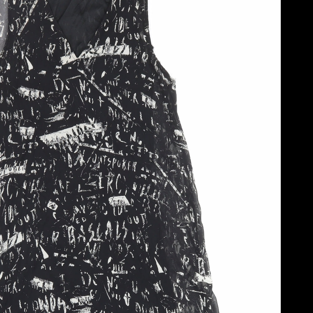 H&M Womens Black Geometric Polyester Tank Dress Size 10 V-Neck Pullover