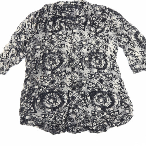 Zara Womens Black Geometric Viscose Basic Blouse Size L V-Neck