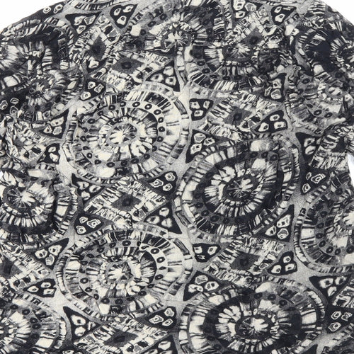 Zara Womens Black Geometric Viscose Basic Blouse Size L V-Neck