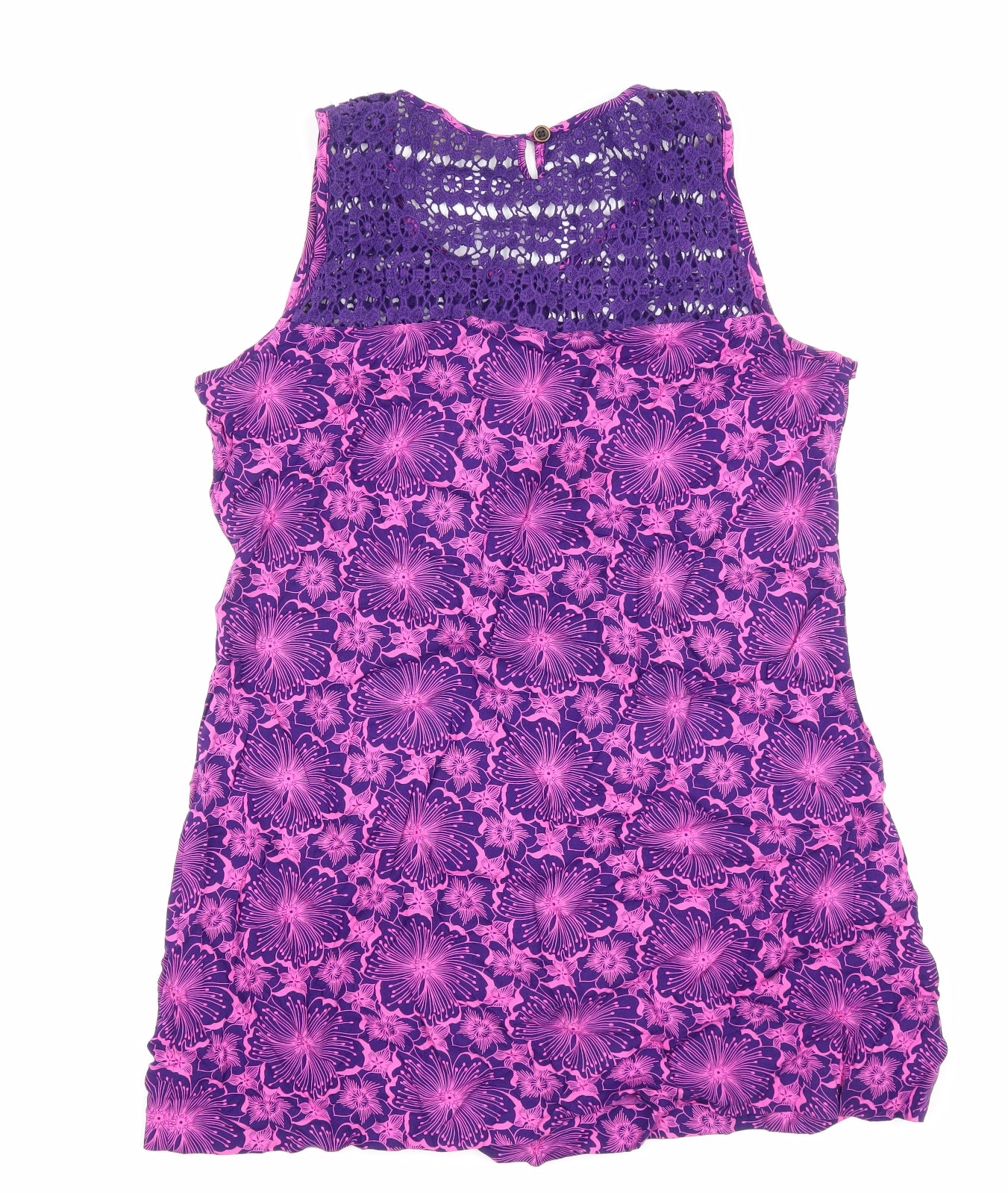 MANTARAY PRODUCTS Womens Purple Floral Viscose A-Line Size 14 Scoop Neck Button - Lace detail