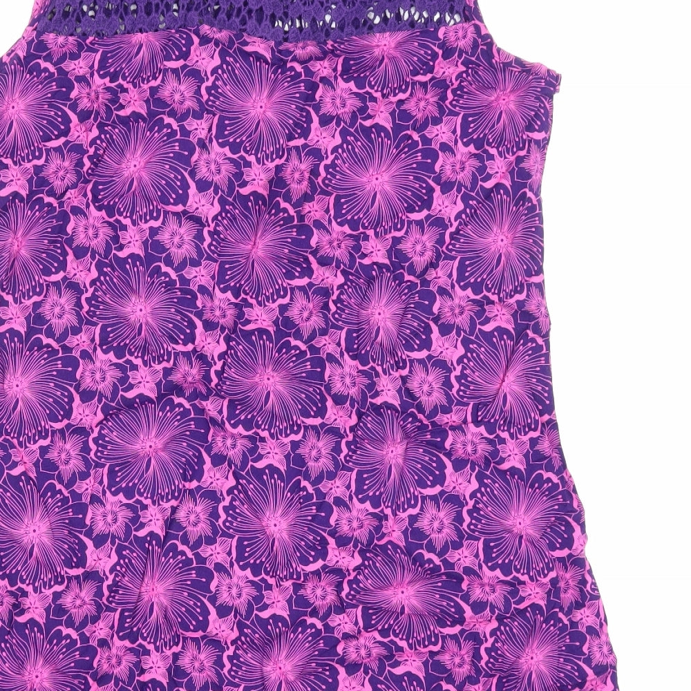 MANTARAY PRODUCTS Womens Purple Floral Viscose A-Line Size 14 Scoop Neck Button - Lace detail