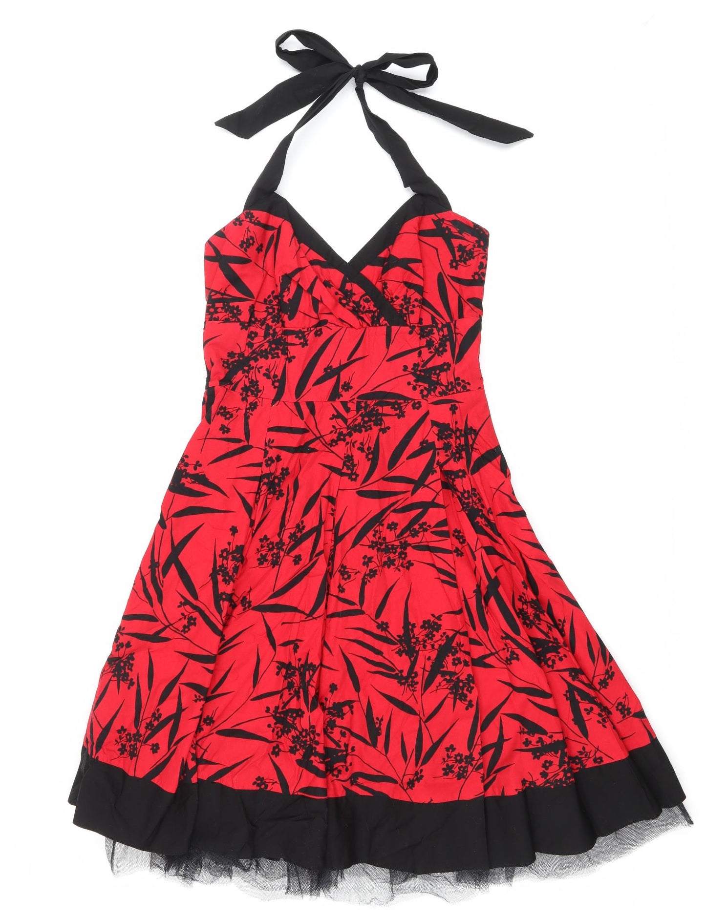 RJR.John Rocha Womens Red Floral Cotton Skater Dress Size 12 Halter Zip