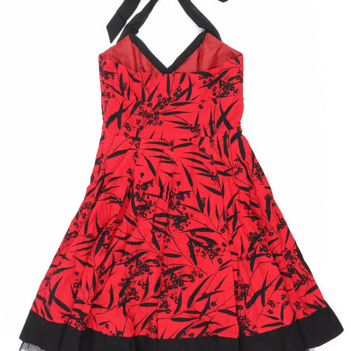RJR.John Rocha Womens Red Floral Cotton Skater Dress Size 12 Halter Zip