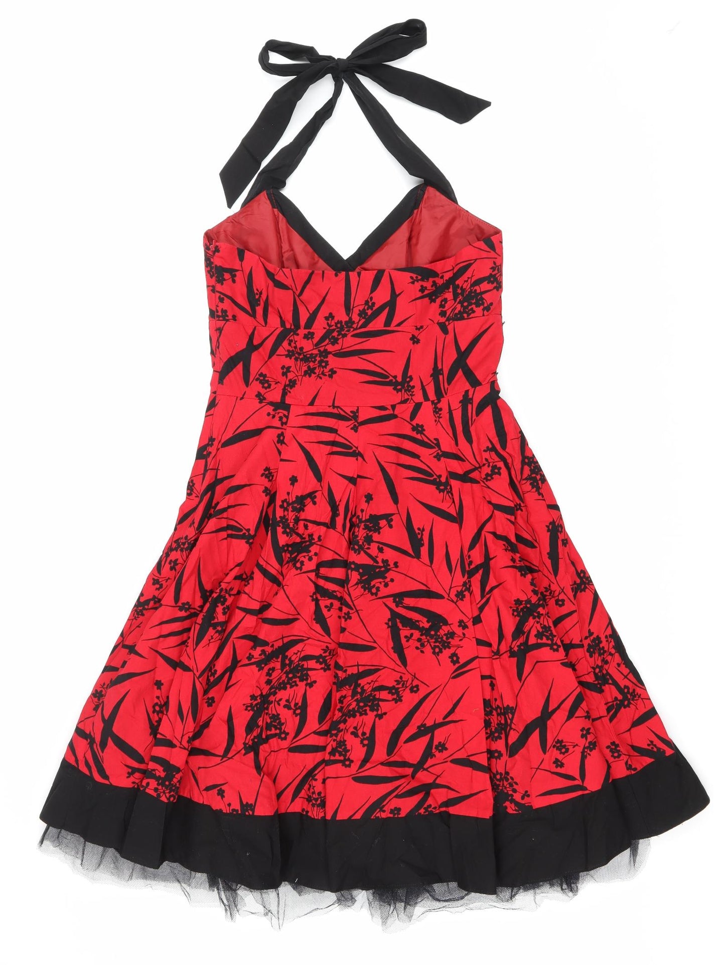 RJR.John Rocha Womens Red Floral Cotton Skater Dress Size 12 Halter Zip