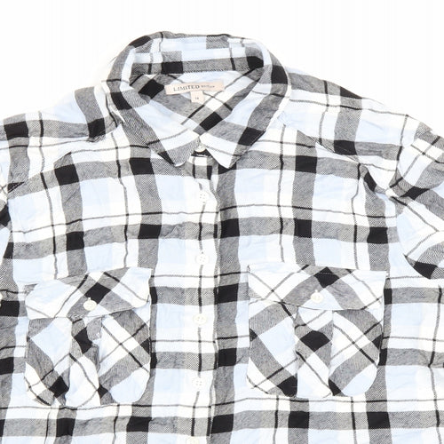 Marks and Spencer Womens Blue Plaid Cotton Cropped Button-Up Size 14 Collared