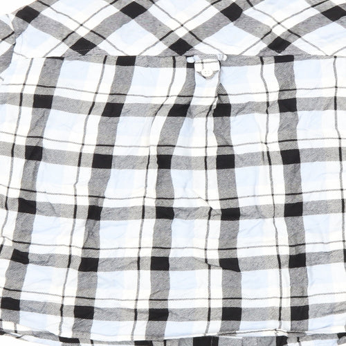 Marks and Spencer Womens Blue Plaid Cotton Cropped Button-Up Size 14 Collared
