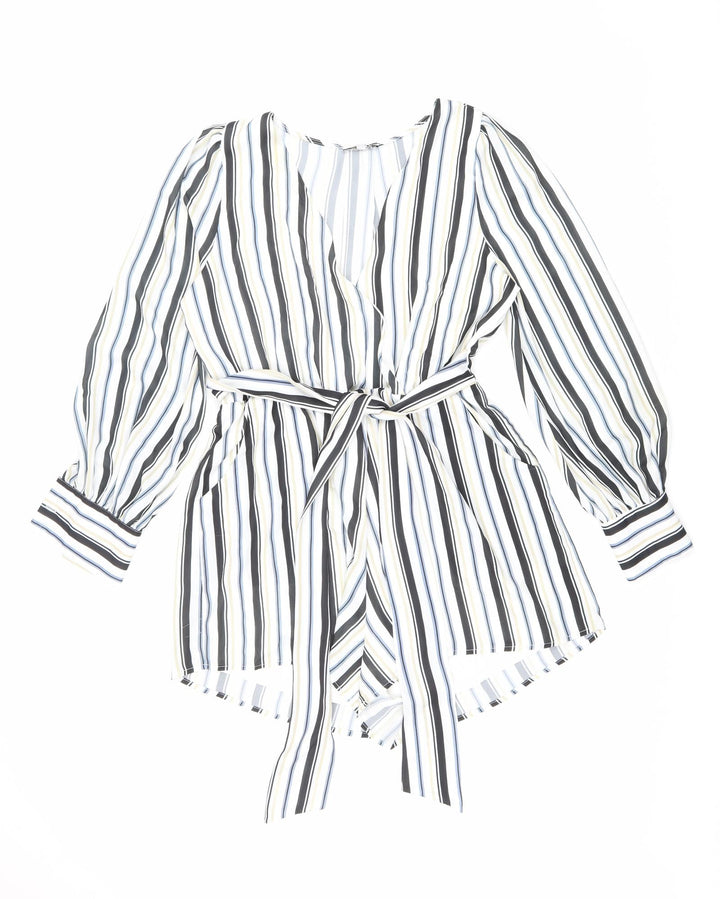 Fashion Nova Womens White Striped Polyester Playsuit One-Piece Size L Pullover