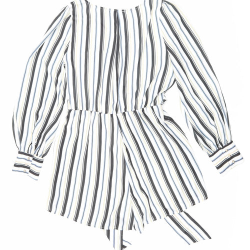 Fashion Nova Womens White Striped Polyester Playsuit One-Piece Size L Pullover