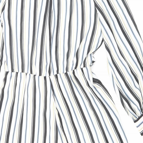 Fashion Nova Womens White Striped Polyester Playsuit One-Piece Size L Pullover