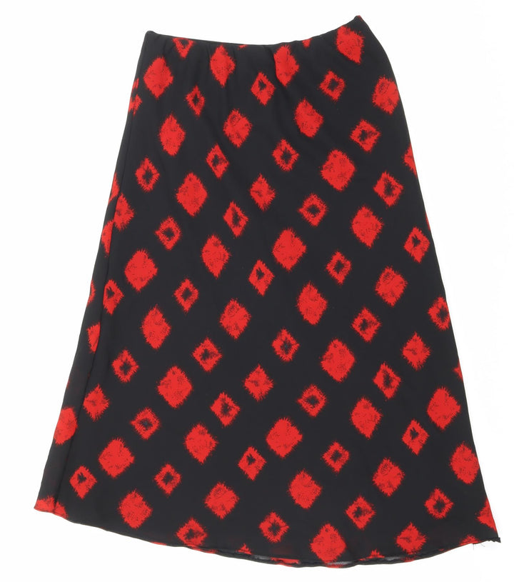 Preworn Womens Black Geometric Polyester Maxi Skirt Size 14 Drawstring