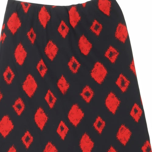 Preworn Womens Black Geometric Polyester Maxi Skirt Size 14 Drawstring