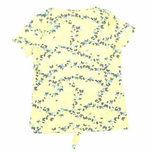 Marks and Spencer Womens Yellow Geometric Polyester Basic T-Shirt Size 8 Round Neck - Tie detail