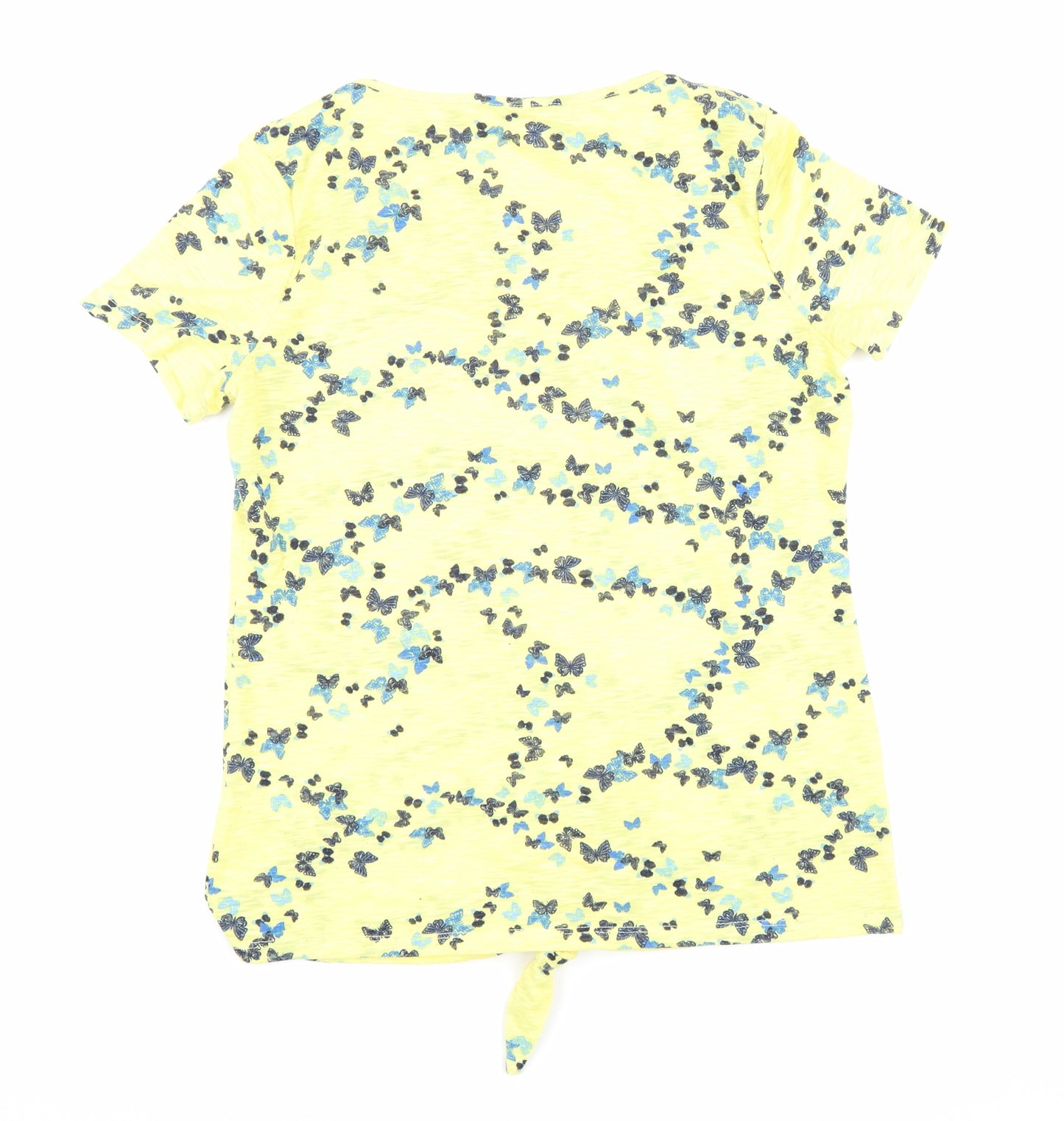 Marks and Spencer Womens Yellow Geometric Polyester Basic T-Shirt Size 8 Round Neck - Tie detail