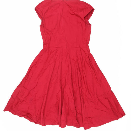 Bbonlinedress Womens Red Cotton Fit & Flare Size M V-Neck Zip