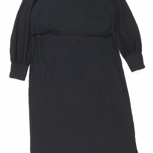 Marks and Spencer Womens Black Polyester Shift Size 8 Round Neck Button