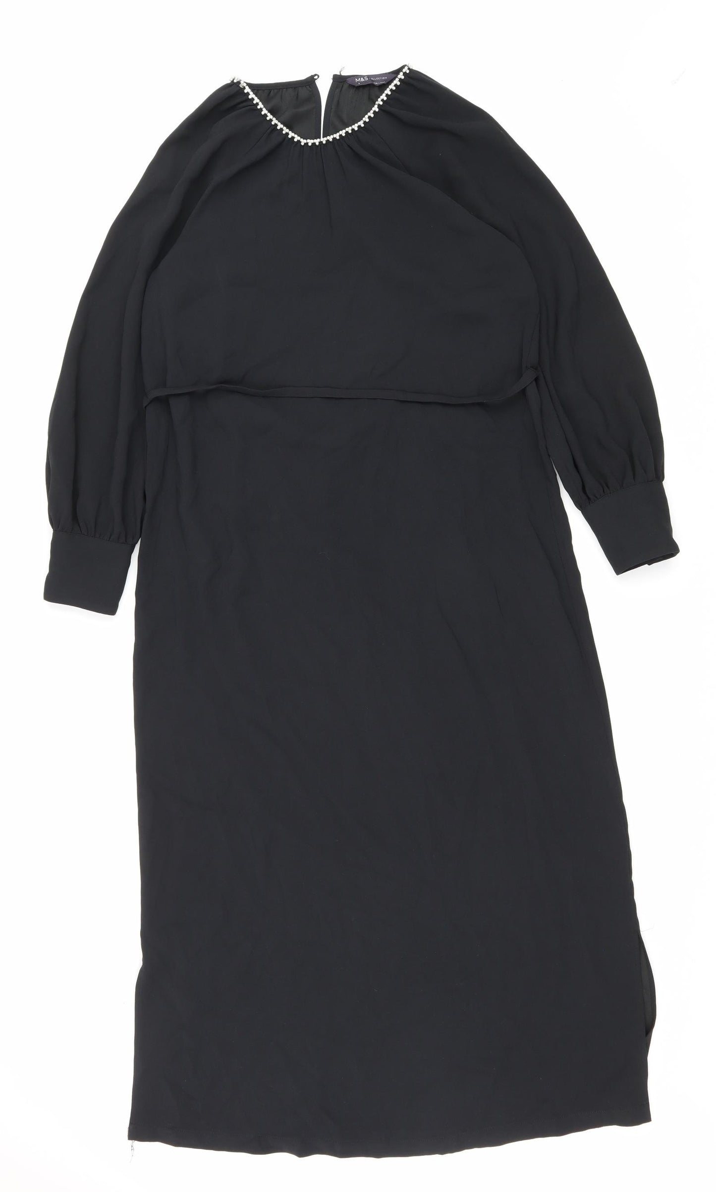 Marks and Spencer Womens Black Polyester Shift Size 8 Round Neck Button