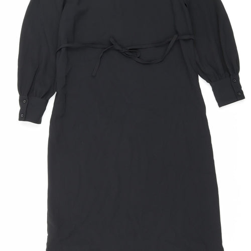 Marks and Spencer Womens Black Polyester Shift Size 8 Round Neck Button