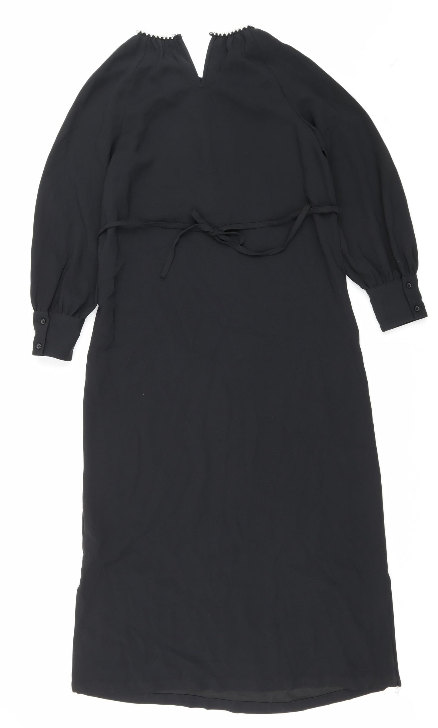 Marks and Spencer Womens Black Polyester Shift Size 8 Round Neck Button
