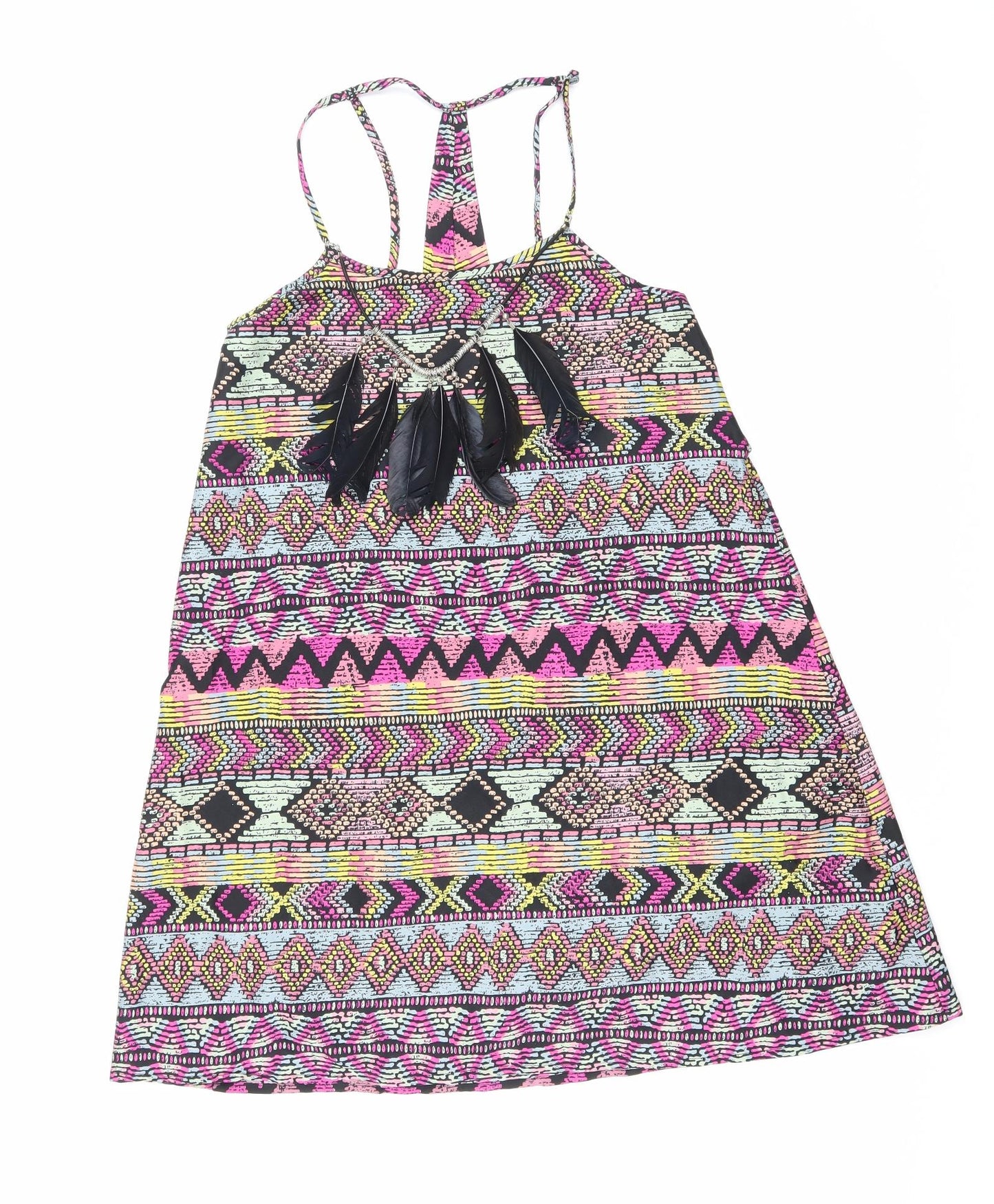 Ribbon Womens Multicoloured Geometric Polyester Basic Tank Size 8 Scoop Neck