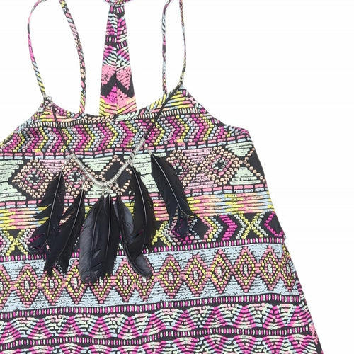 Ribbon Womens Multicoloured Geometric Polyester Basic Tank Size 8 Scoop Neck