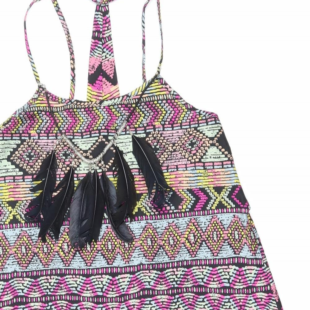 Ribbon Womens Multicoloured Geometric Polyester Basic Tank Size 8 Scoop Neck