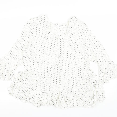 Preworn Womens White Polka Dot Viscose Basic Blouse Size 12 V-Neck