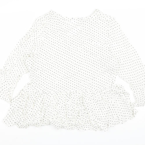 Preworn Womens White Polka Dot Viscose Basic Blouse Size 12 V-Neck