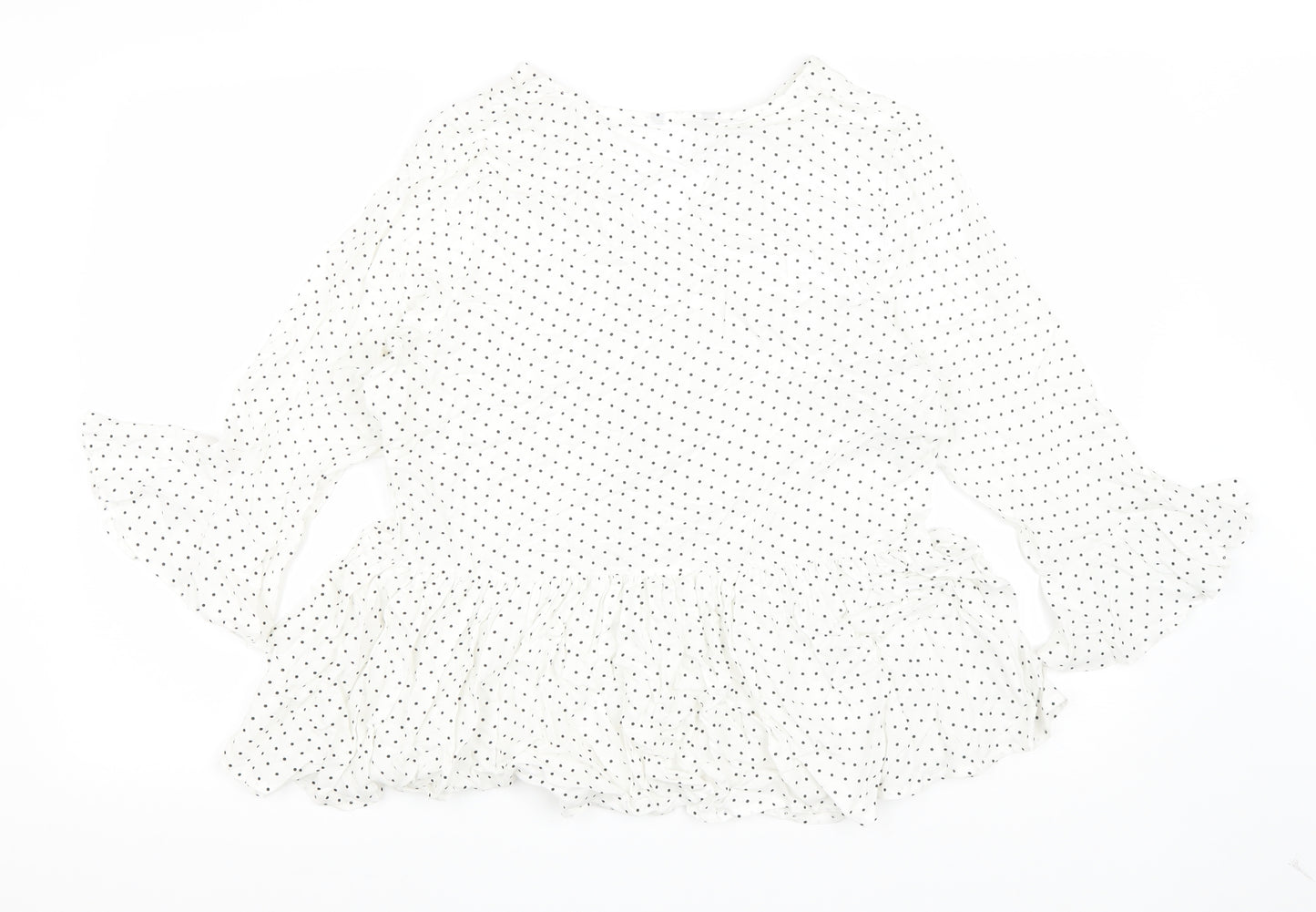 Preworn Womens White Polka Dot Viscose Basic Blouse Size 12 V-Neck
