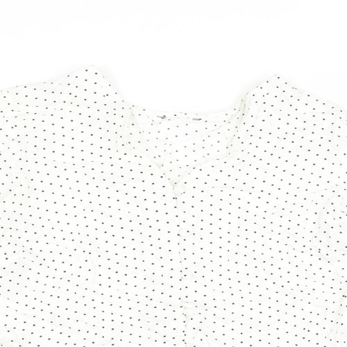 Preworn Womens White Polka Dot Viscose Basic Blouse Size 12 V-Neck