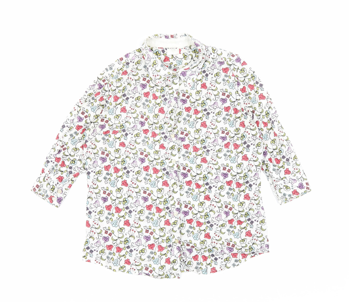 Armi Womens White Floral Cotton Basic Button-Up Size M Collared