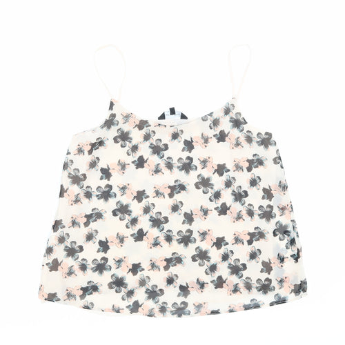 New Look Womens Beige Floral Polyester Basic Tank Size 10 Scoop Neck