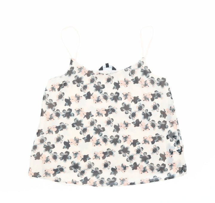 New Look Womens Beige Floral Polyester Basic Tank Size 10 Scoop Neck