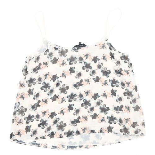 New Look Womens Beige Floral Polyester Basic Tank Size 10 Scoop Neck